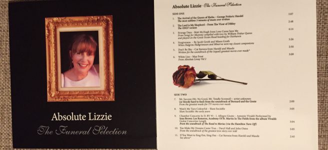 the front and back covers of an album titled Absolute Lizzie's Funeral Selection