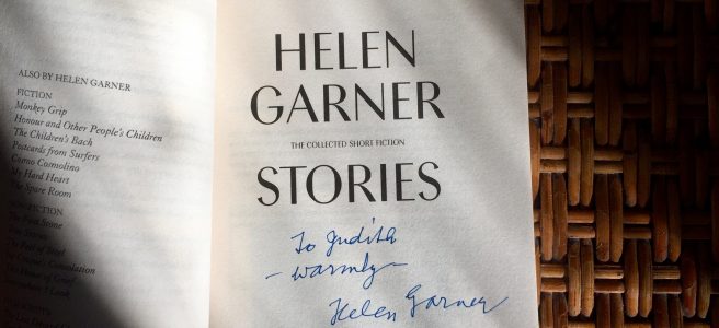 The personally inscribed front page of Helen Garner's 'Stories' signed by the author