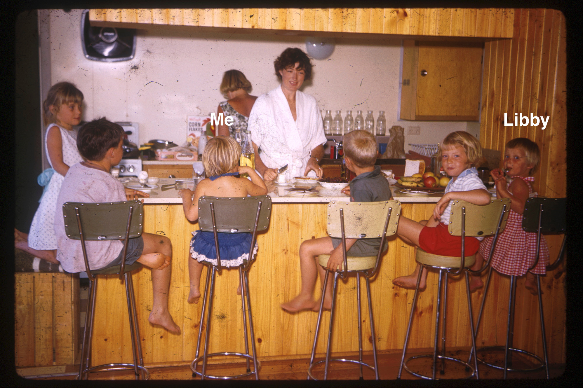 Photo of two women and six children taken in the sixties