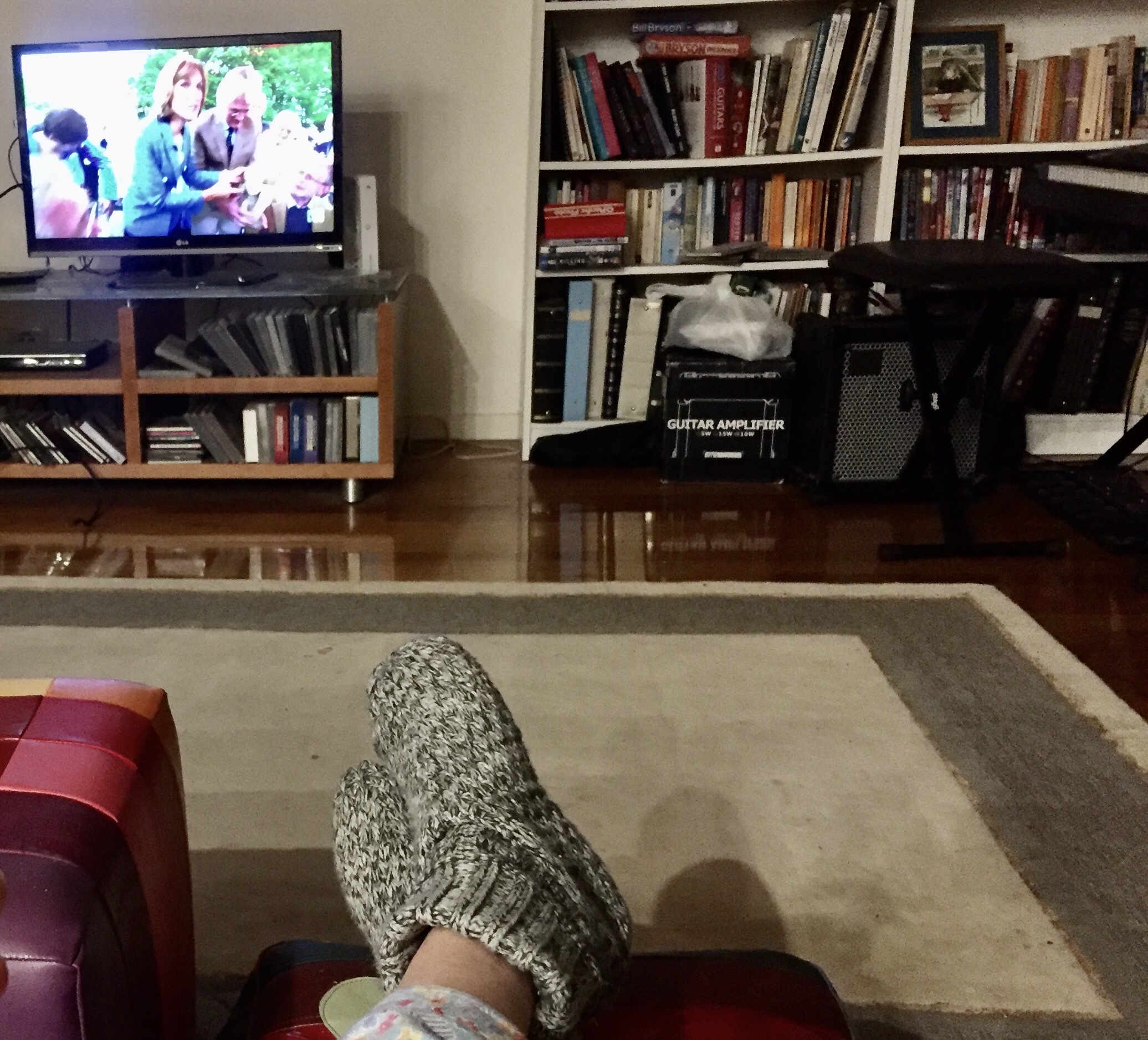 Isolation in front of the TV with slippers