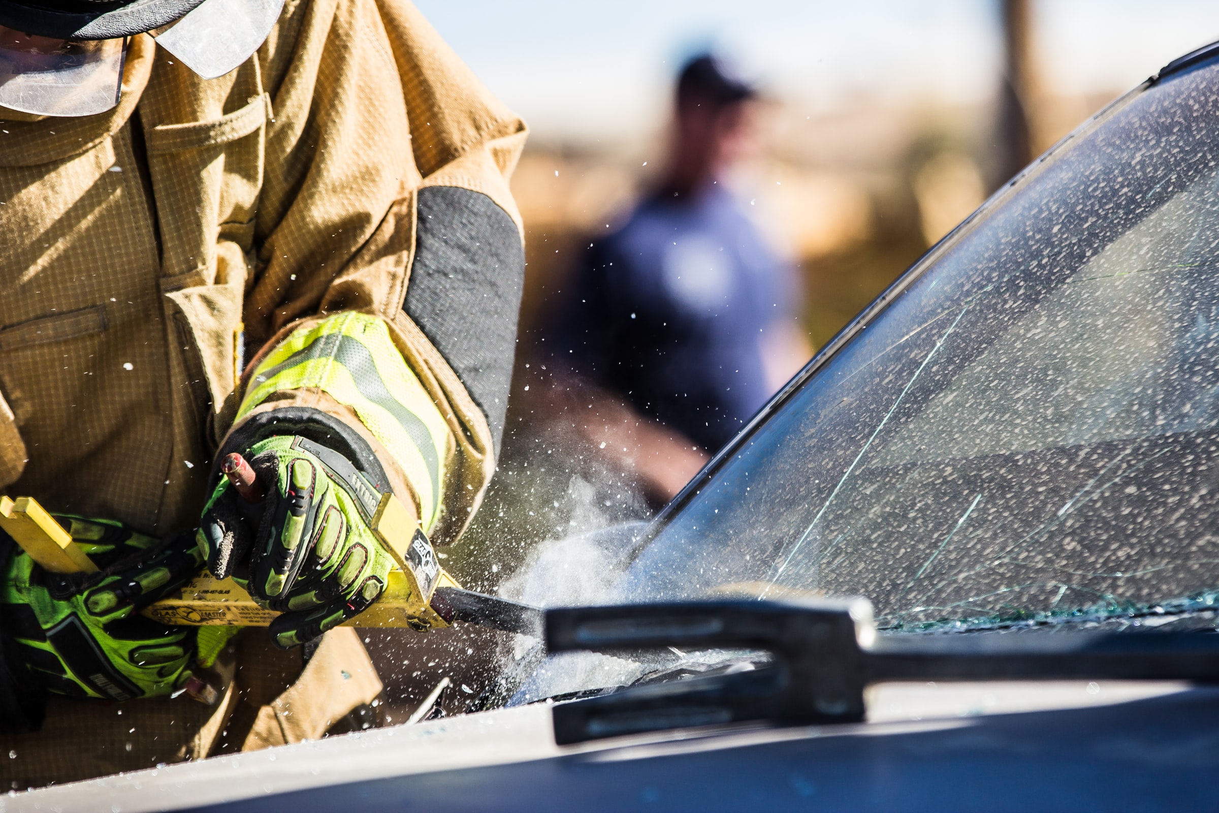 Firefighter at the scene of a car crash