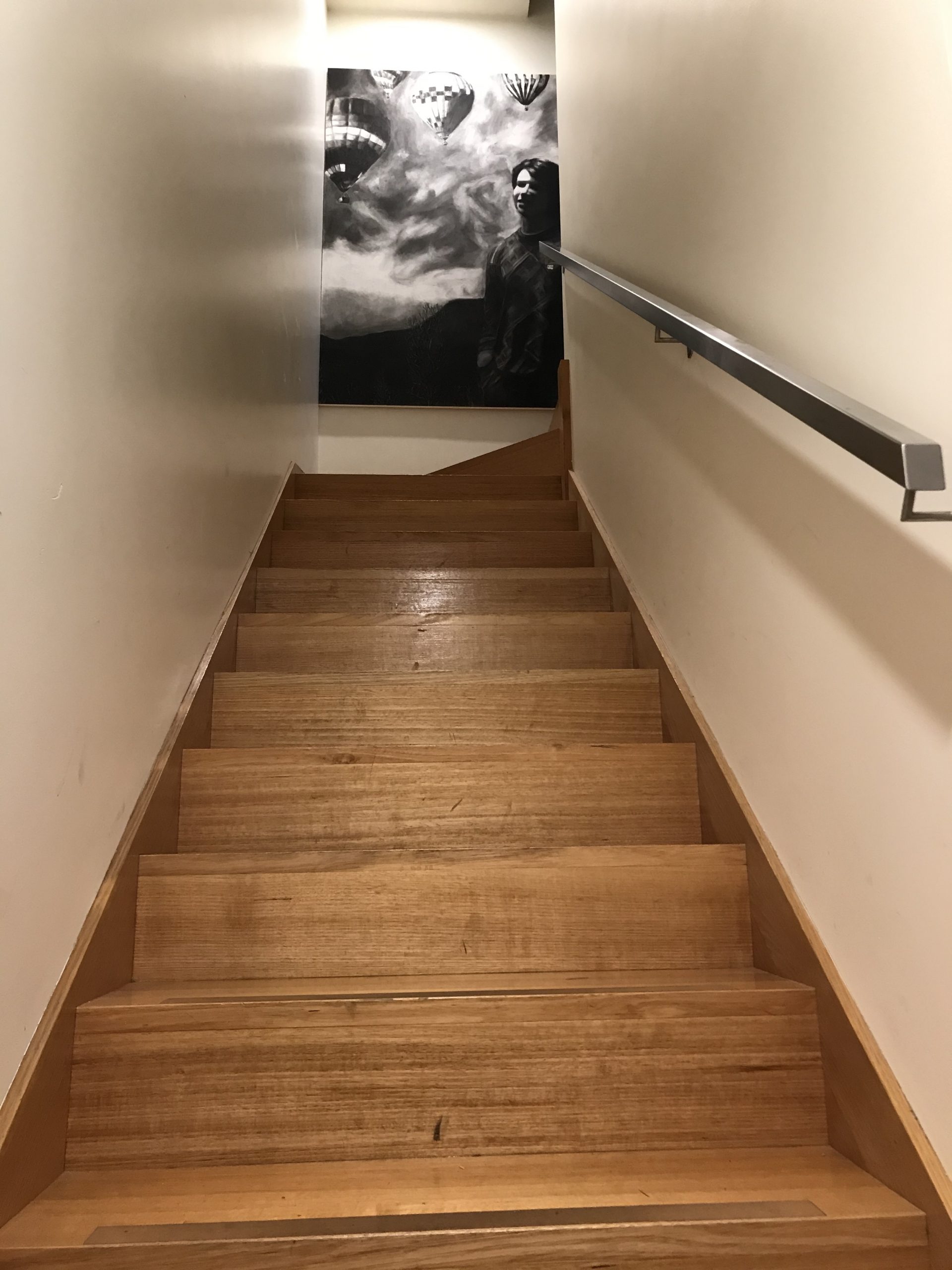 steep polished timber staircase